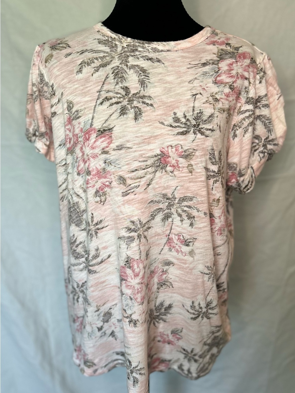 Torrid Tropical Floral Palm Tree Twist Sleeve Slub Tee Pink Size 00